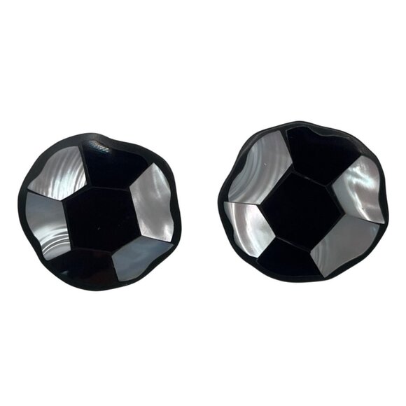 Black & Silver Faceted Round Post Earrings A172 - Picture 1 of 3